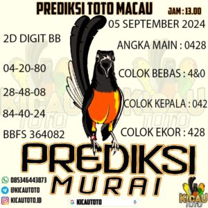 PREDIKSI TOTOMACAU HARI INI TANGGAL 05 SEPTERMBER  2024 13:00 WIB