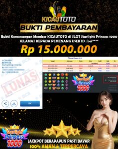 BUKTI JACKPOT MEMBER KICAUTOTO SLOT GAME starlight princess – 15.000.000,- LUNAS 30 OKTOBER 2024