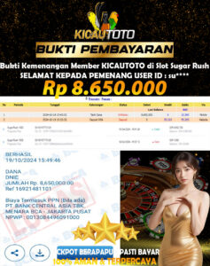 MEMBER KICAUTOTO SLOT GAME SUGAR RUSH – 8.650.000,- LUNAS 19 OKTOBER 2024