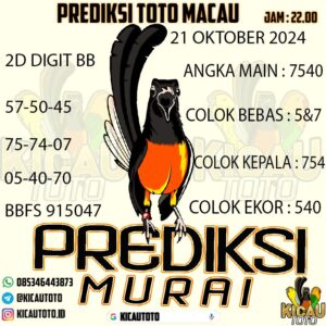 PREDIKSI TOTOMACAU 4D HARI INI TANGGAL 21 OKTOBER 2024 22:00 WIB