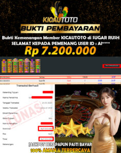 BUKTI JACKPOT MEMBER KICAUTOTO SLOT GAME SUGAR RUSH – 7.2000.000,- LUNAS 25 OKTOBER 2024