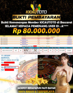 BUKTI JACKPOT MEMBER KICAUTOTO BACCARAT 80.000.000- LUNAS 09 NOVEMBER  2024