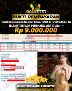 BUKTI JACKPOT MEMBER KICAUTOTO TOTO MACAU 4D– 9.000.000- LUNAS 08 NOVEMBER 2024