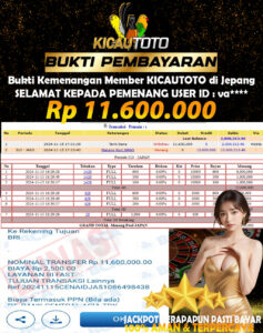 BUKTI JACKPOT MEMBER KICAUTOTO TOGEL JEPANG 11.600.000- LUNAS 16 NOVEMBER  2024